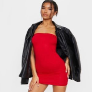 Red bandeau bodycon dress